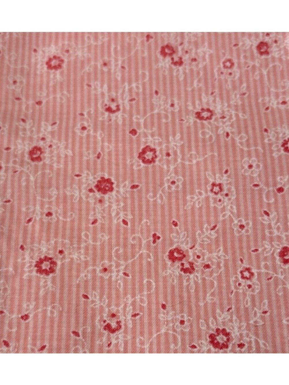 Pink Floral Cotton Fabric 12" x 44" Striped Design Sewing Quilting Craft Materia